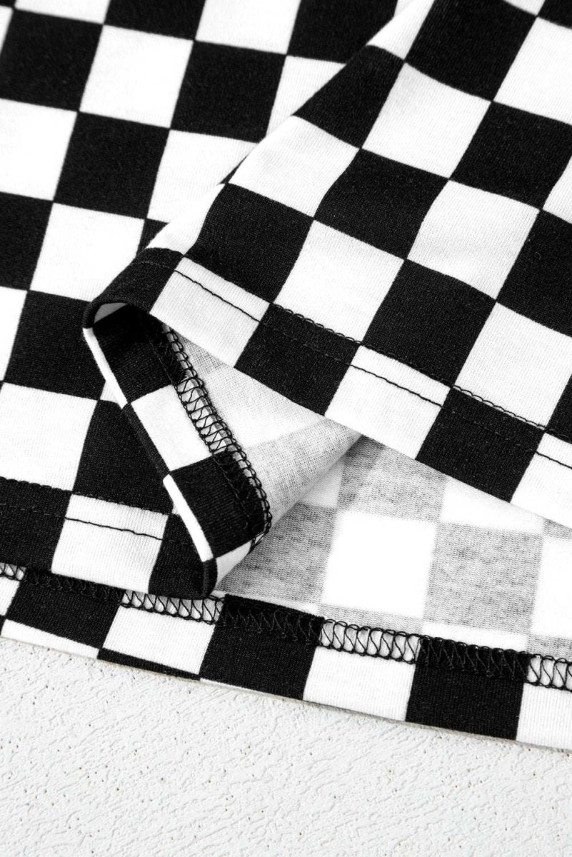 Black Checkered Print Long Sleeve Top and Pants Lounge Set - Love Salve 