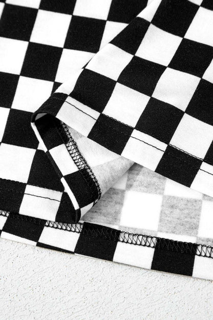 Black Checkered Print Long Sleeve Top and Pants Lounge Set - Love Salve 