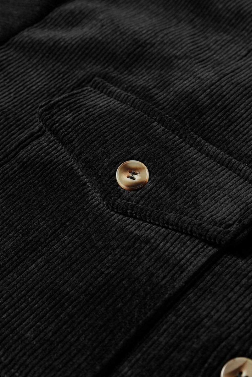 Black Corduroy Flap Pocket Button Up Shacket - Love Salve 
