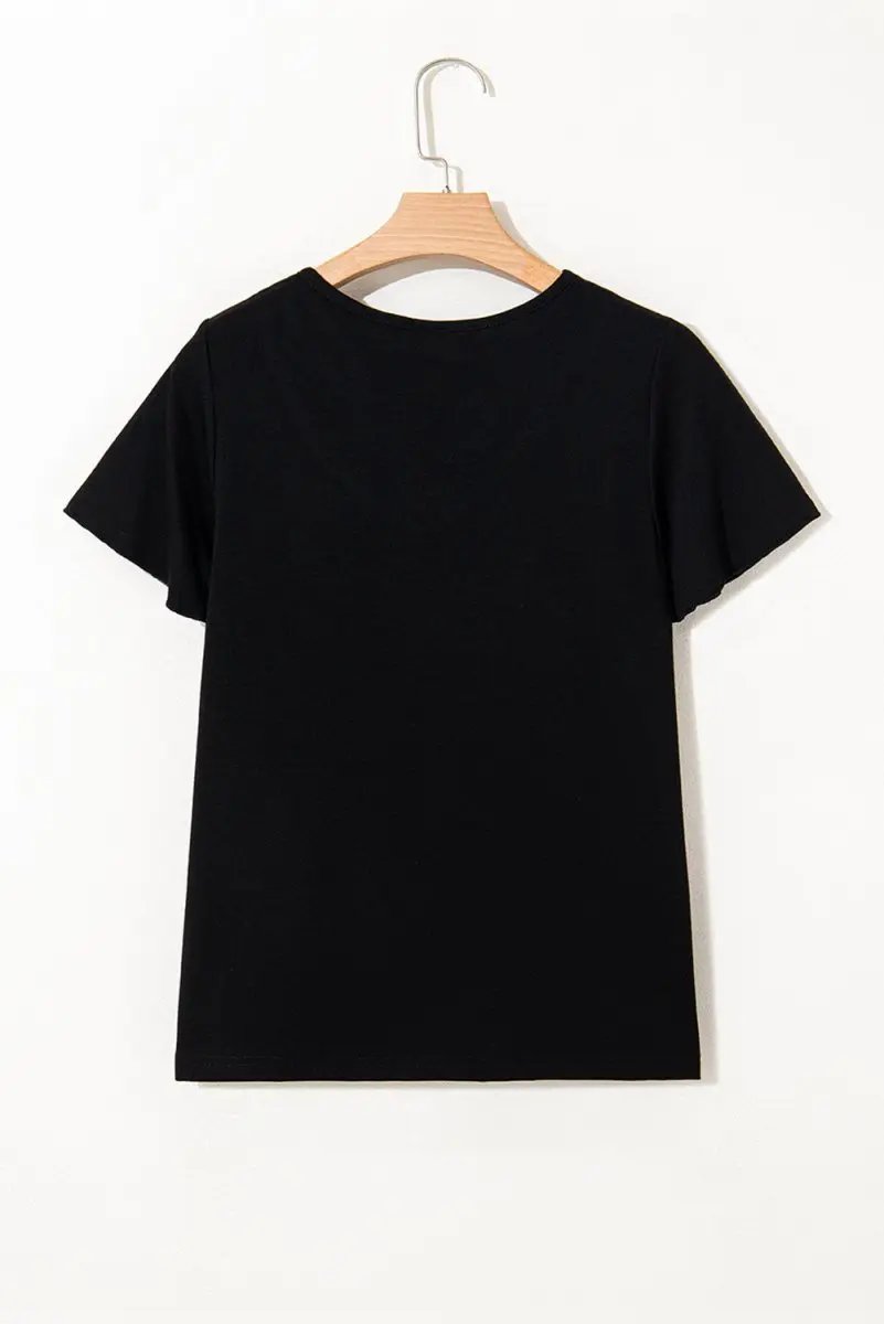 Black Crisscross V Neck Butterfly Sleeve T Shirt for Women - Love Salve 