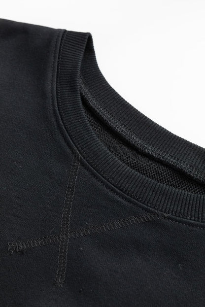 Black Drop Shoulder Crisscross Stitching Pocketed Loose Sweatshirt - Love Salve 