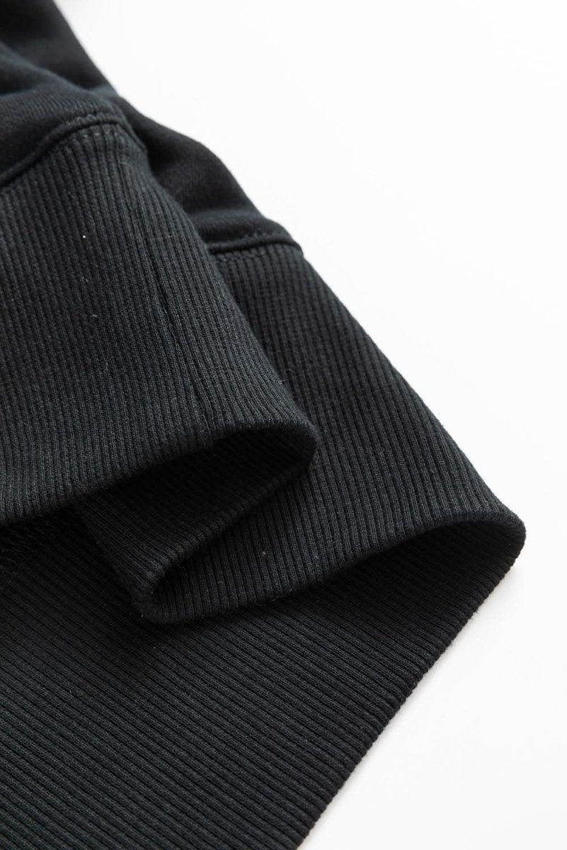 Black Drop Shoulder Crisscross Stitching Pocketed Loose Sweatshirt - Love Salve 