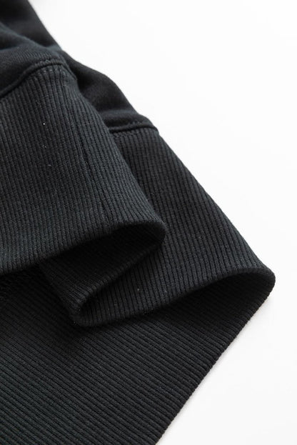 Black Drop Shoulder Crisscross Stitching Pocketed Loose Sweatshirt - Love Salve 