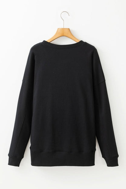 Black Drop Shoulder Crisscross Stitching Pocketed Loose Sweatshirt - Love Salve 