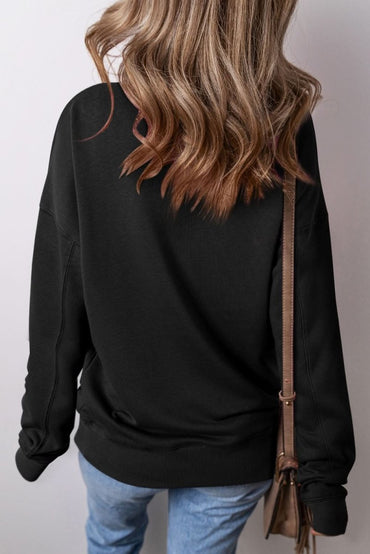 Black Drop Shoulder Crisscross Stitching Pocketed Loose Sweatshirt - Love Salve 