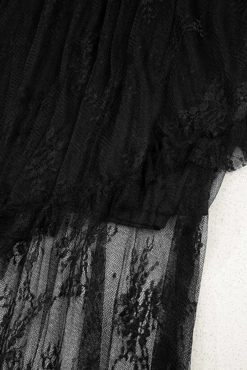 Black Lace Cascading Tiered High Waist Maxi Skirt Women - Love Salve 