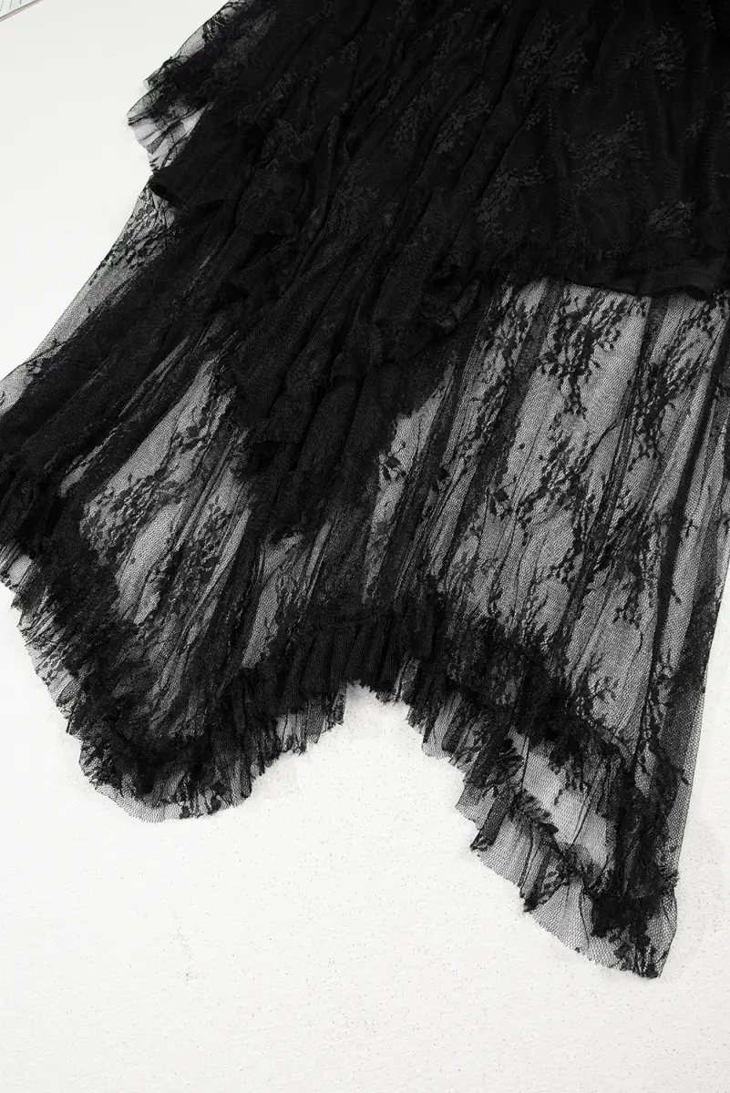 Black Lace Cascading Tiered High Waist Maxi Skirt Women - Love Salve 