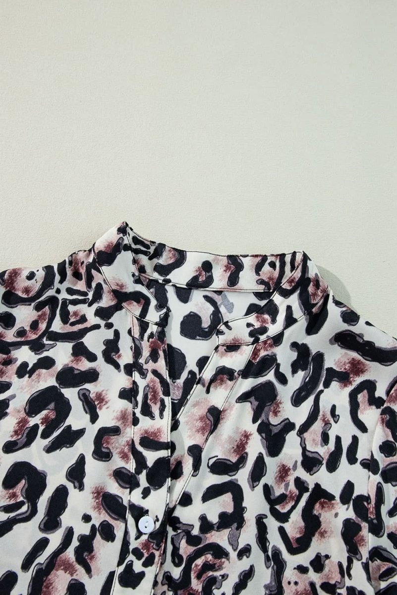 Black Leopard Print Buttoned Front 3/4 Sleeve Tiered Ruffled Hem Dress - Love Salve 
