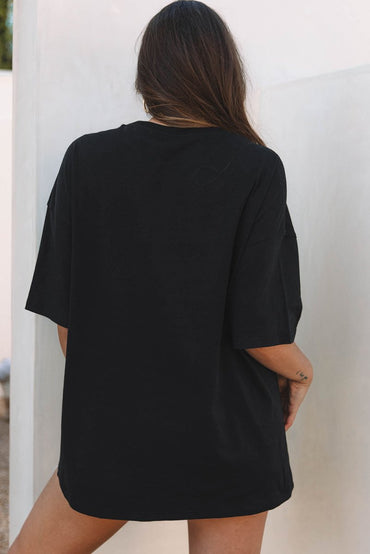 Black Paisley Print Crew Neck Loose Fit Tunic Tee for Women - Love Salve 