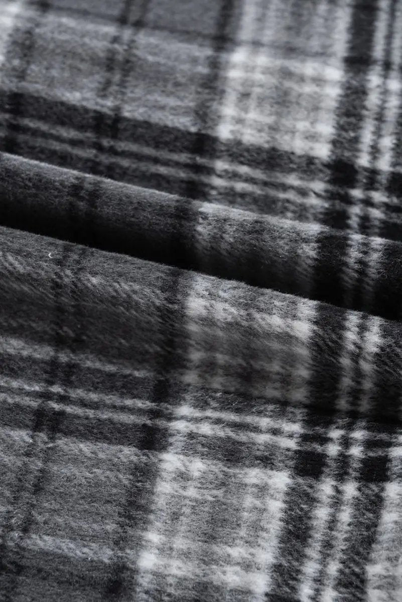 Black Plaid Print Flap Pockets Contrast Hooded Loose Shacket - Love Salve 