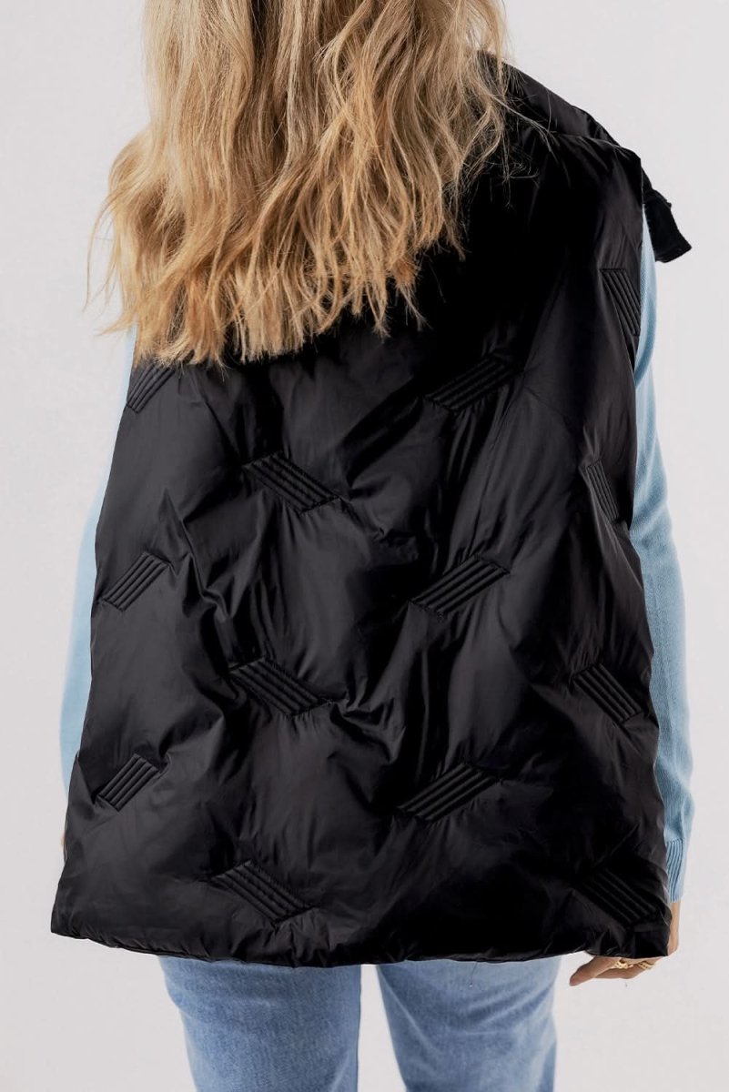 Black Quilted High Neck Zip Up Jacket Vest - Love Salve 
