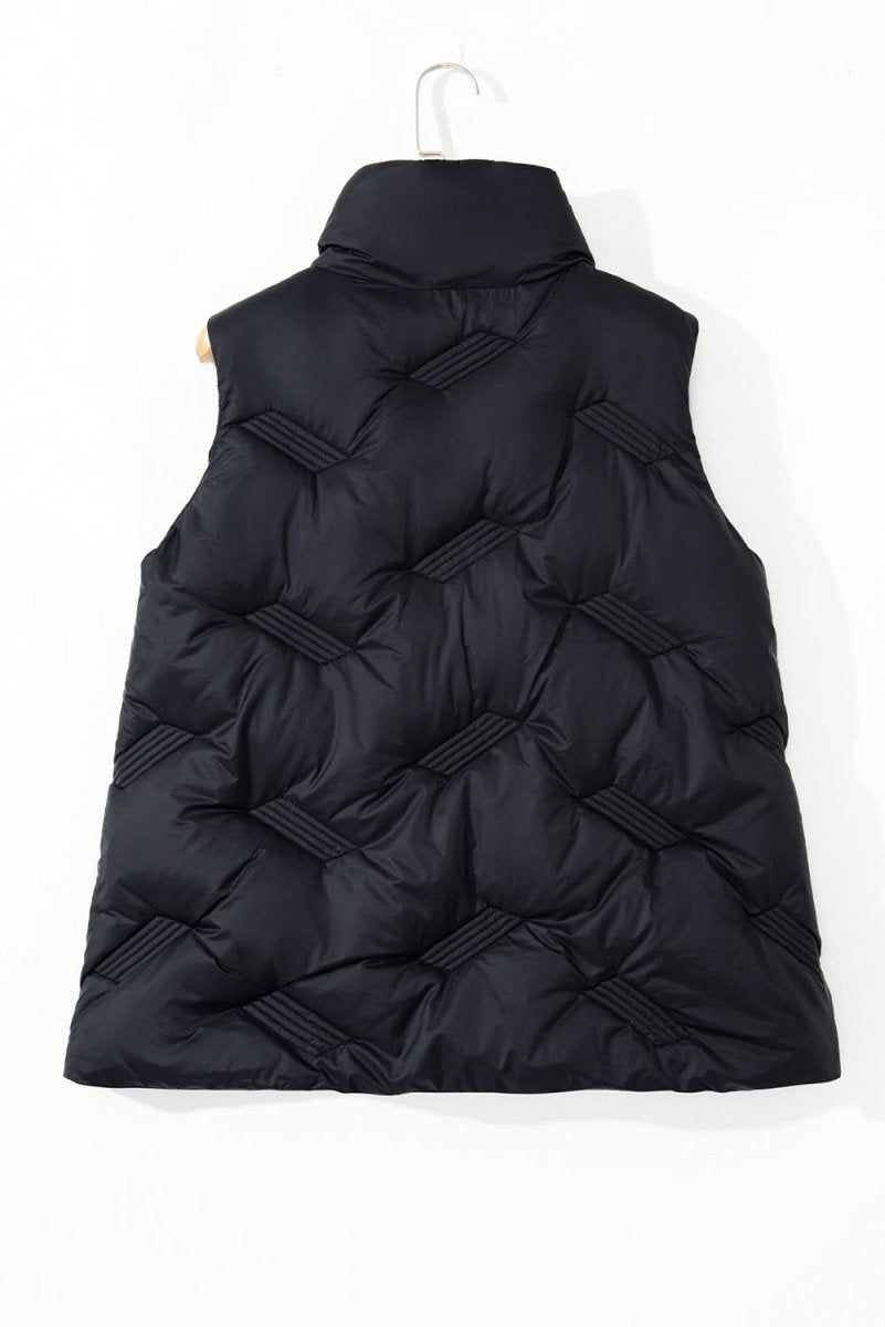 Black Quilted High Neck Zip Up Jacket Vest - Love Salve 