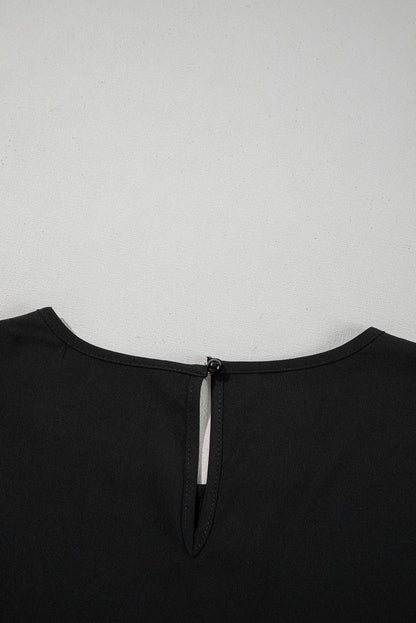 Black Ruffle Trimmed 3/4 Sleeve Round Neck Blouse for Women - Love Salve 