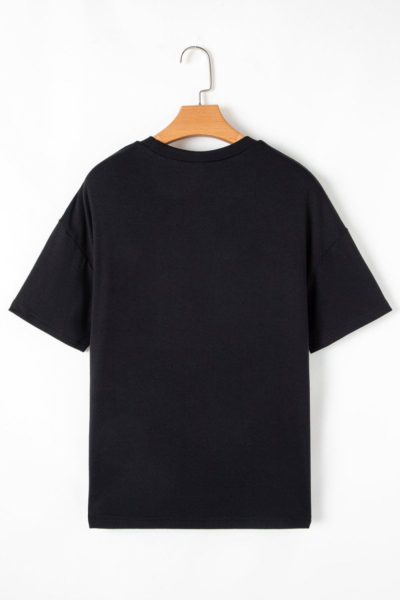 Black Sequin Stripes Patchwork Mardi Gras Crew Neck T Shirt - Love Salve 