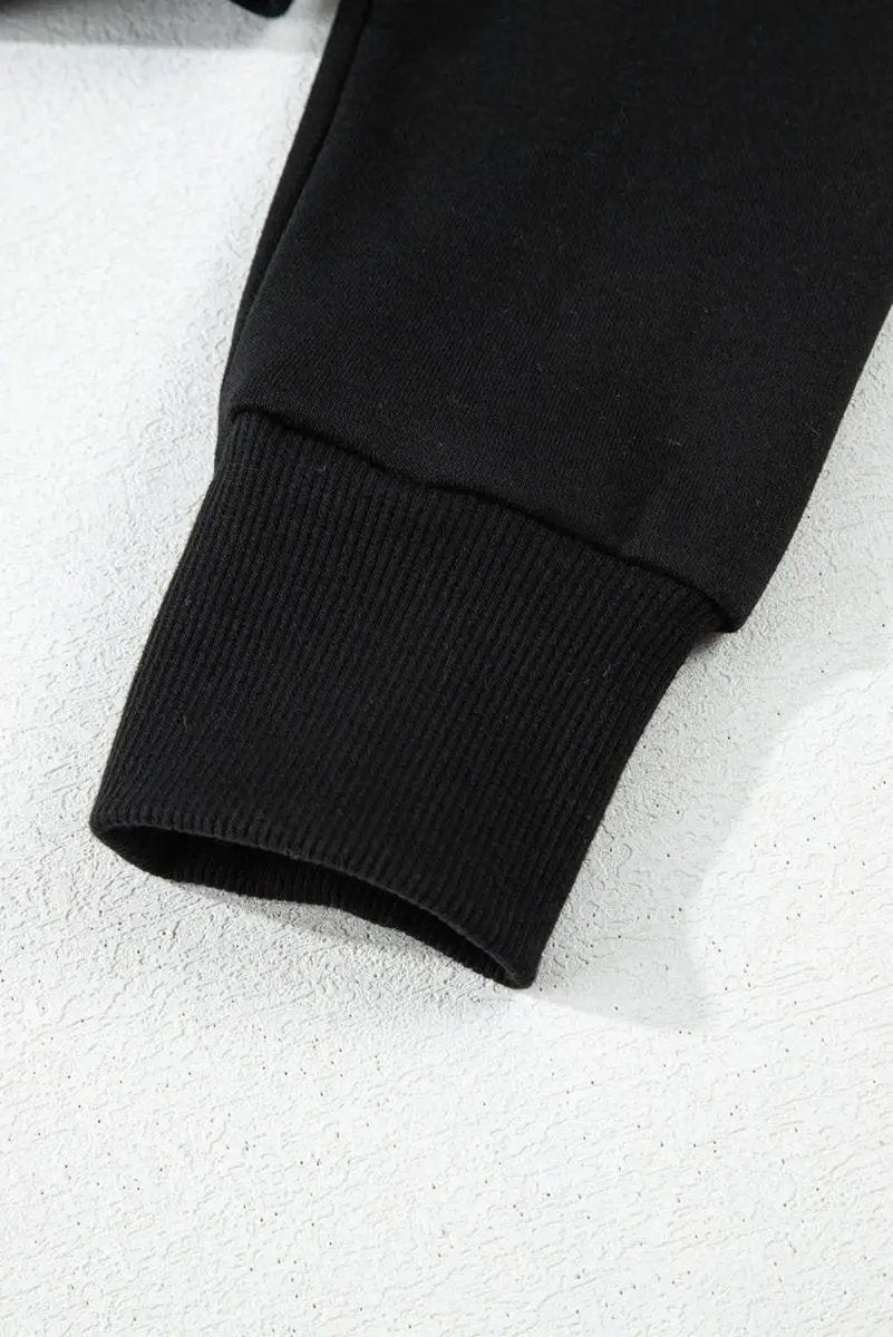 Black Solid Drop Shoulder Drawstring Cropped Hoodie - Love Salve 