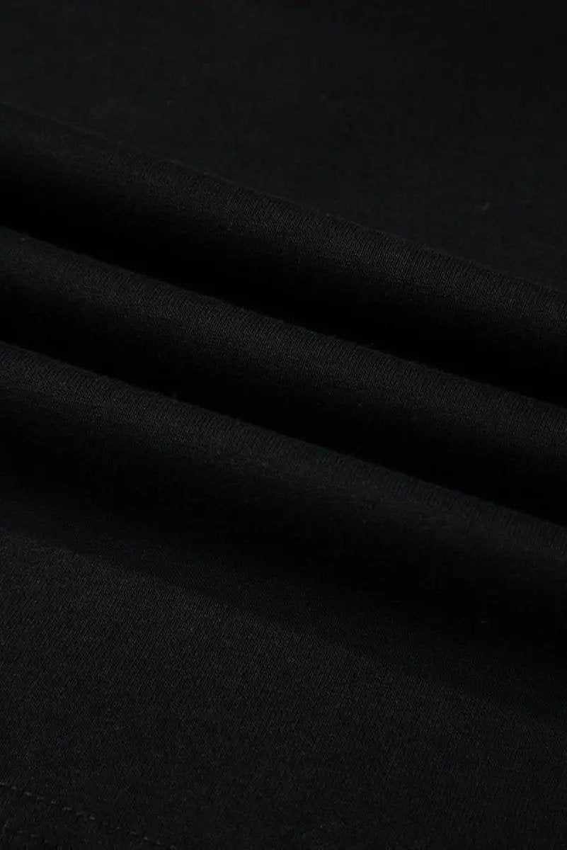 Black Solid Drop Shoulder Drawstring Cropped Hoodie - Love Salve 