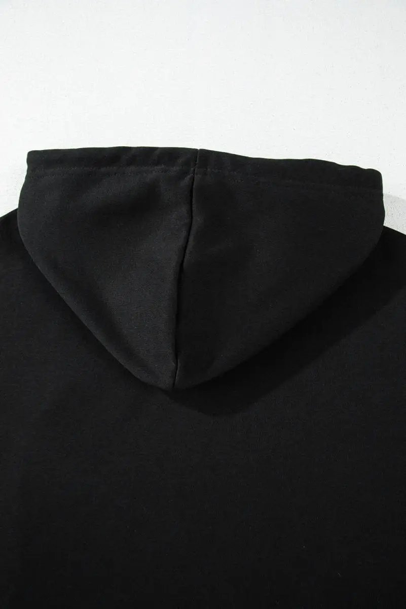 Black Solid Drop Shoulder Drawstring Cropped Hoodie - Love Salve 