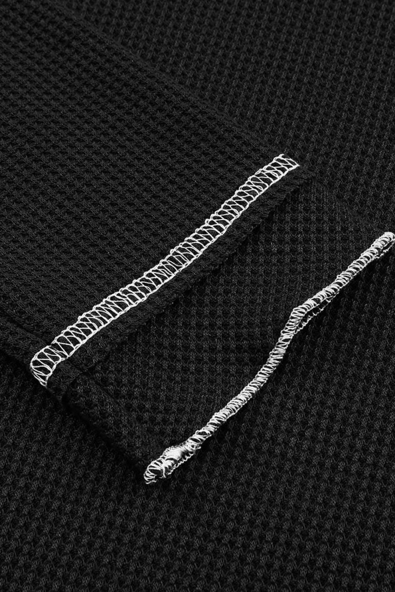 Black Textured Round Neck Long Sleeve Top - Love Salve 