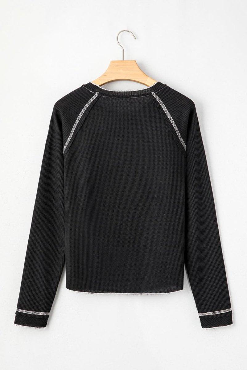 Black Textured Round Neck Long Sleeve Top - Love Salve 