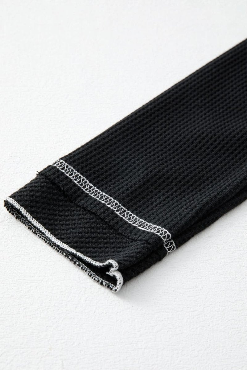 Black Textured Round Neck Long Sleeve Top - Love Salve 