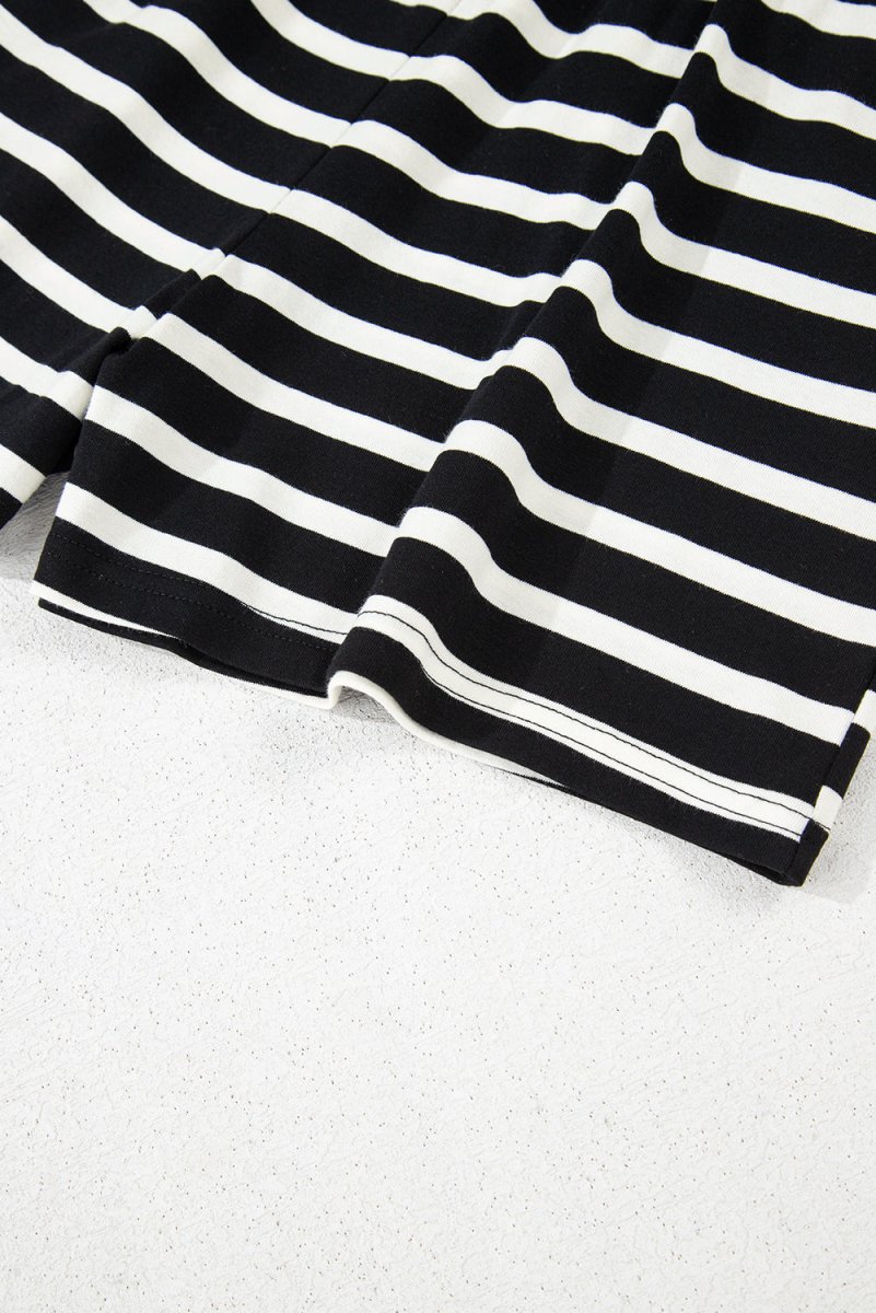 Black White Striped Short Sleeve Top and Shorts Set for Women - Love Salve 