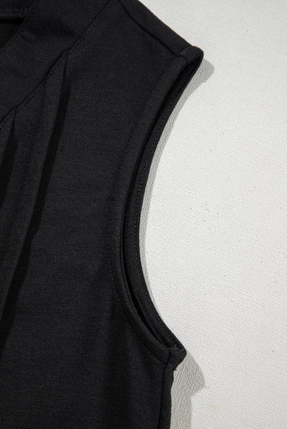 Black White Tie V Neck Pintuck Sleeveless Loose Romper - Love Salve 