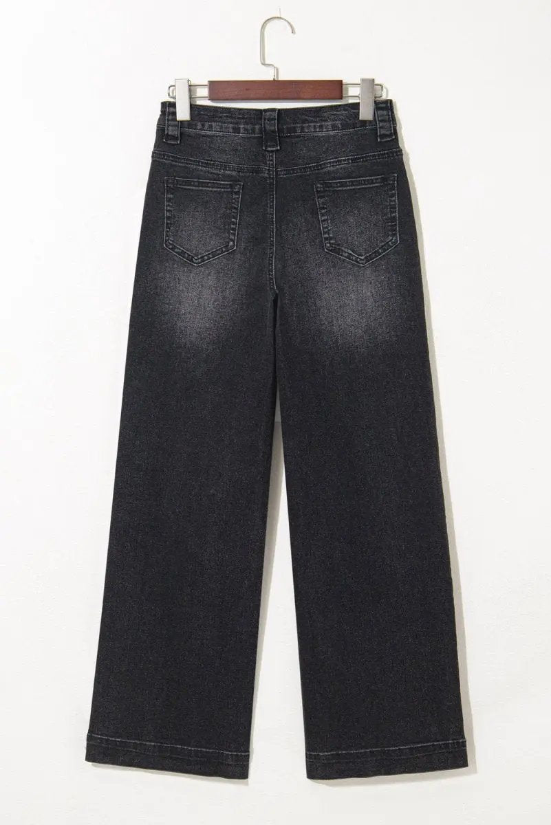 Black Wide Leg Pocketed High Waist Jeans for Women - Love Salve 