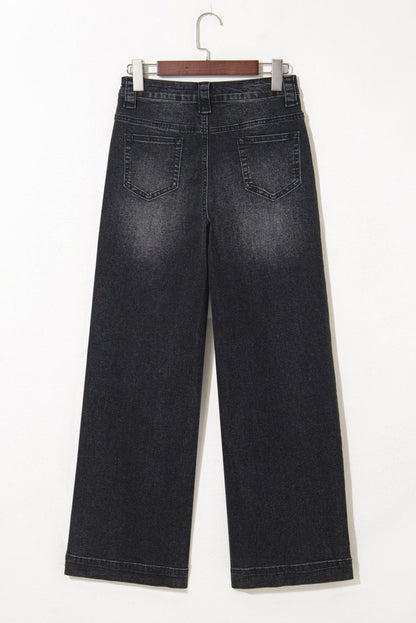 Black Wide Leg Pocketed High Waist Jeans for Women - Love Salve 