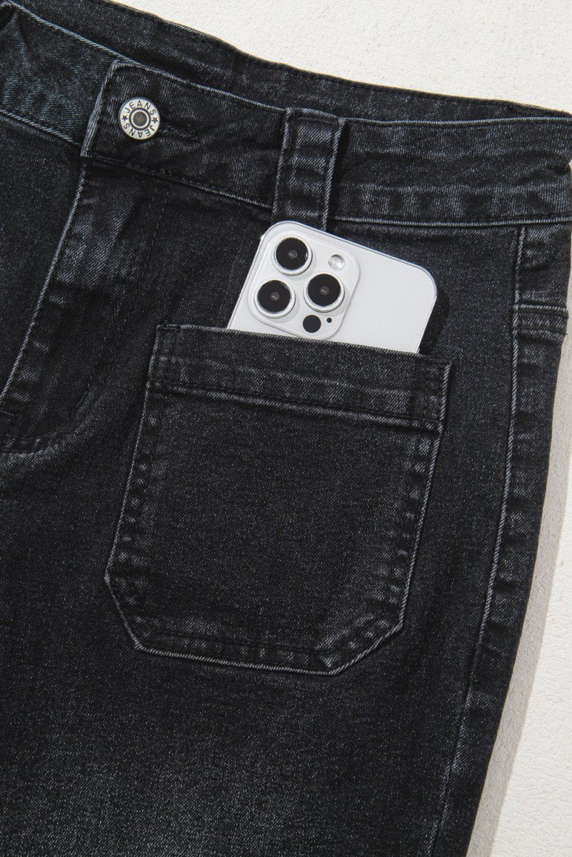 Black Wide Leg Pocketed High Waist Jeans for Women - Love Salve 