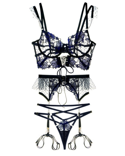 Black&Blue Lace Tie Adjustable Sculpting Body Lingerie Set - Love Salve 