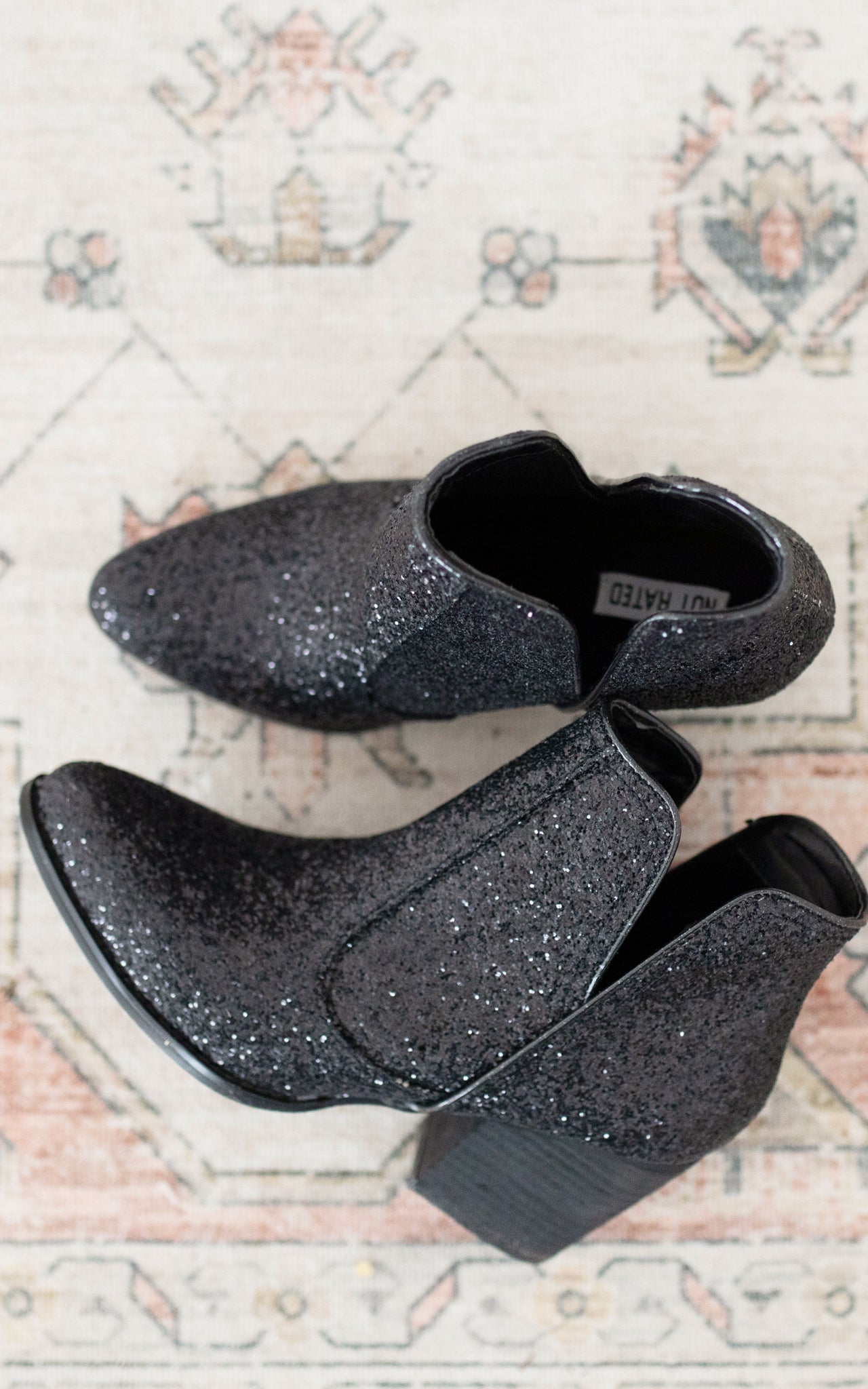 Fiera Glitter Booties Black Sequin Shine 3 Inch Heel Naughty Monkey