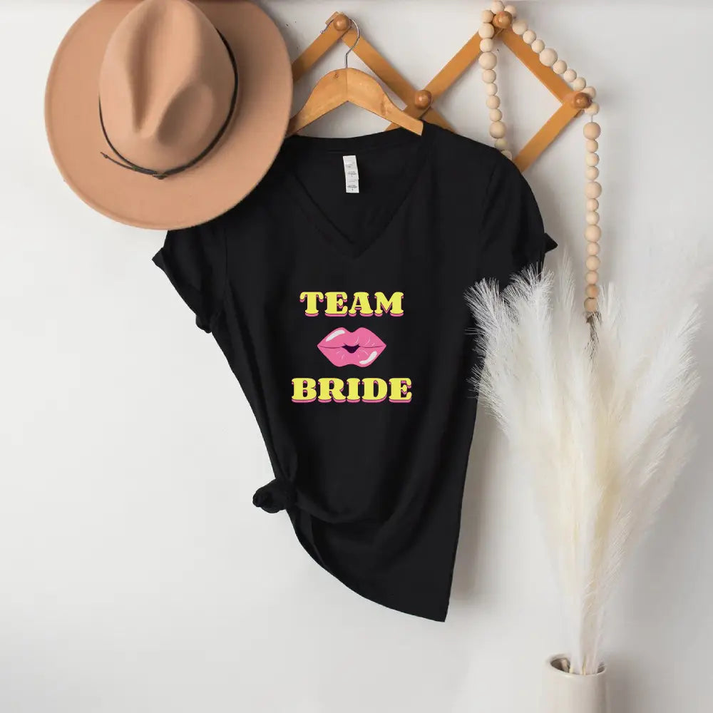 🍾 Team Bride & The Bride 💍 Bachelorette Party Matching V-Neck T-Shirts Adorb.co