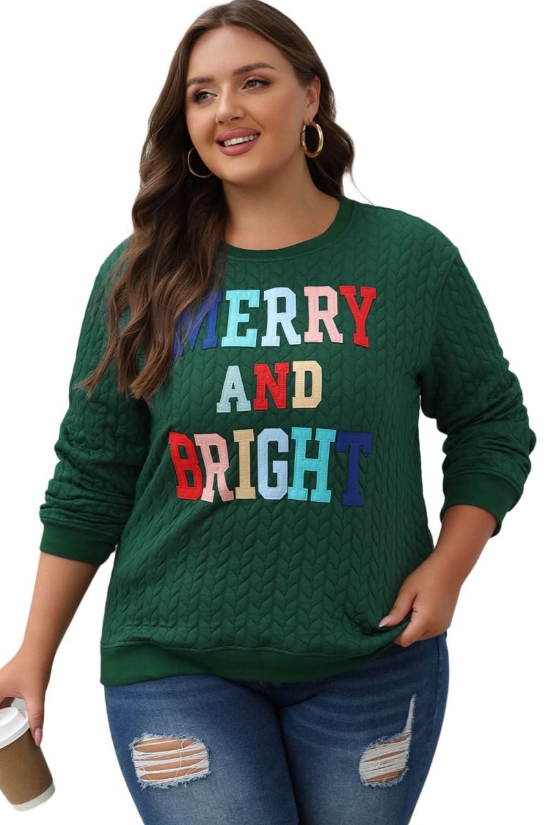 Blackish Green Merry And Bright Cable Knit Pullover Sweatshirt - Love Salve 