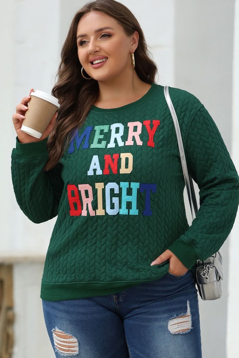 Blackish Green Merry And Bright Cable Knit Pullover Sweatshirt - Love Salve