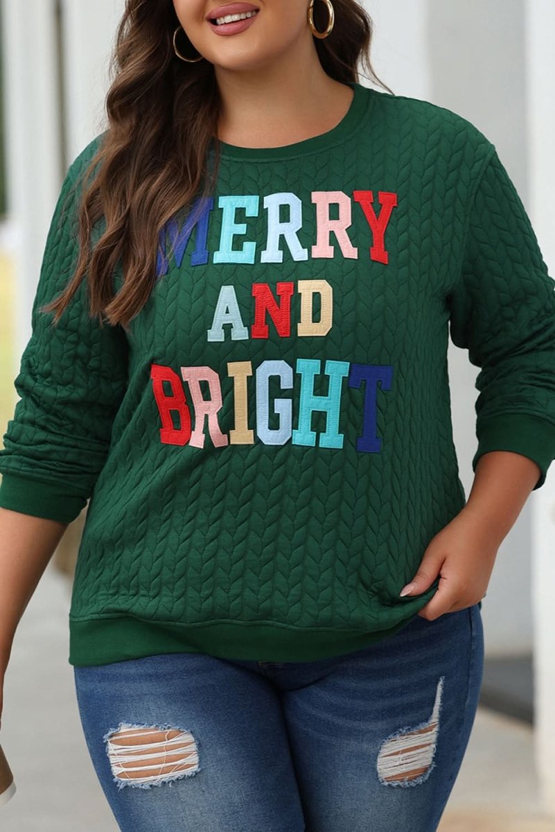 Blackish Green Merry And Bright Cable Knit Pullover Sweatshirt - Love Salve