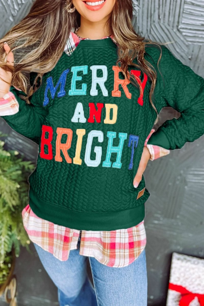 Blackish Green Merry And Bright Cable Knit Pullover Sweatshirt - Love Salve