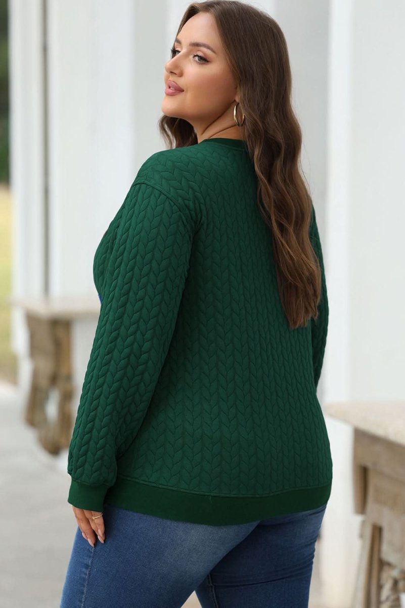 Blackish Green Merry And Bright Cable Knit Pullover Sweatshirt - Love Salve