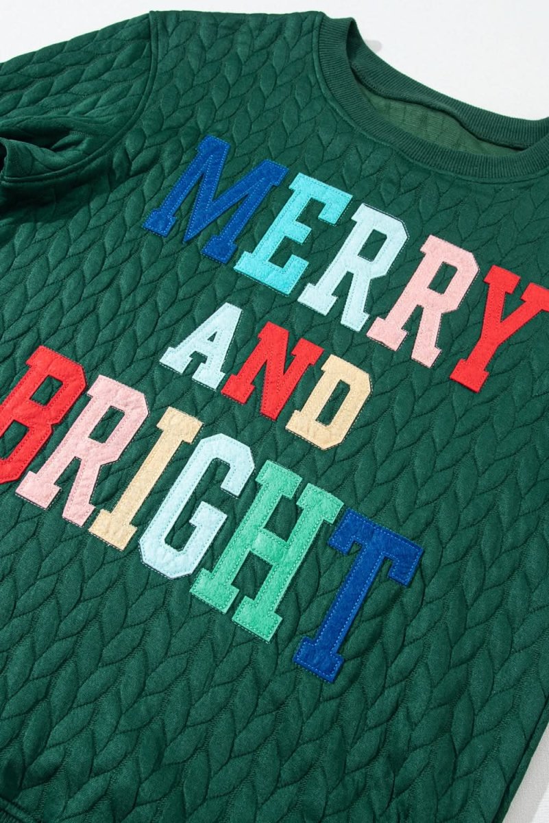 Blackish Green Merry And Bright Cable Knit Pullover Sweatshirt - Love Salve
