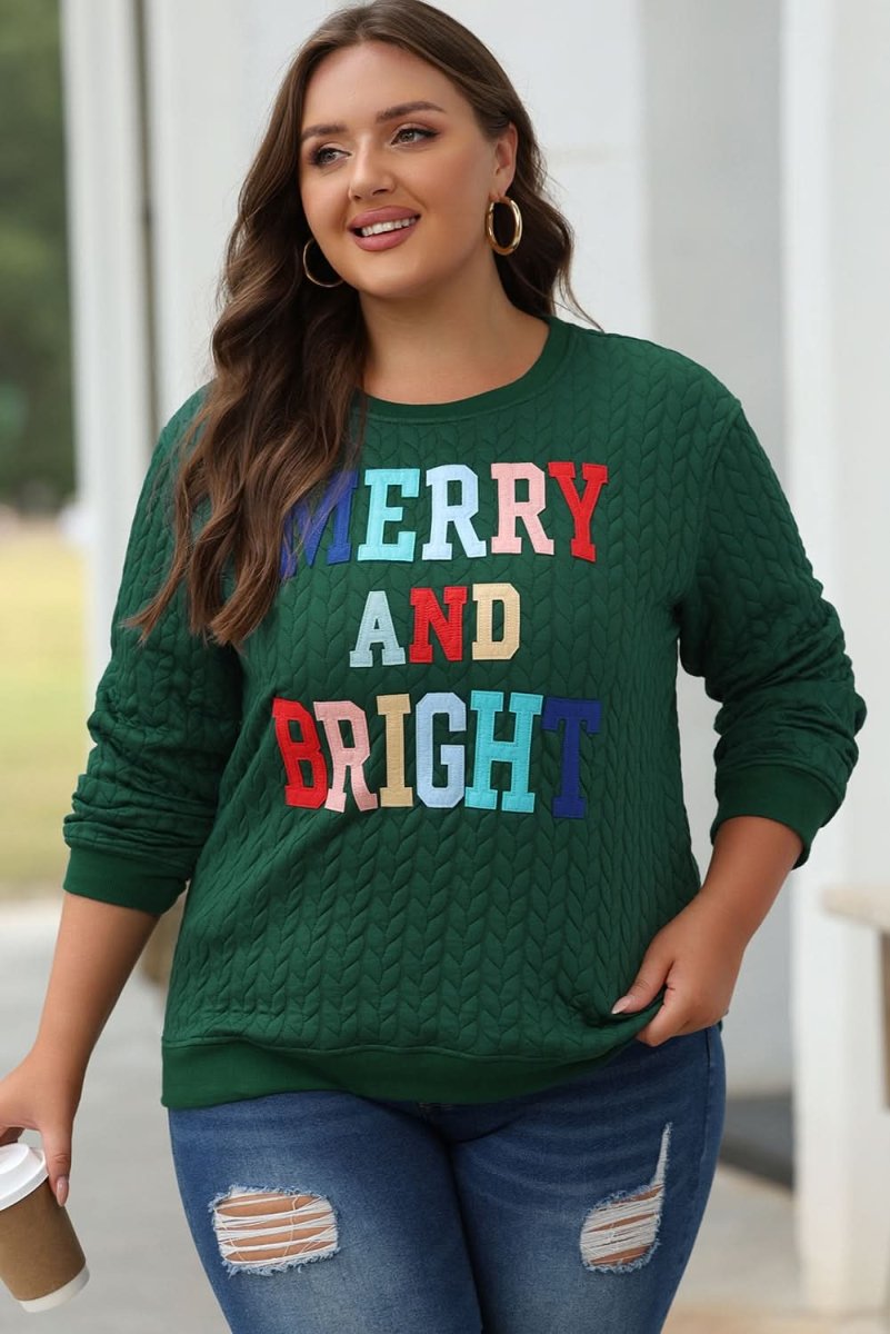 Blackish Green Merry And Bright Cable Knit Pullover Sweatshirt - Love Salve