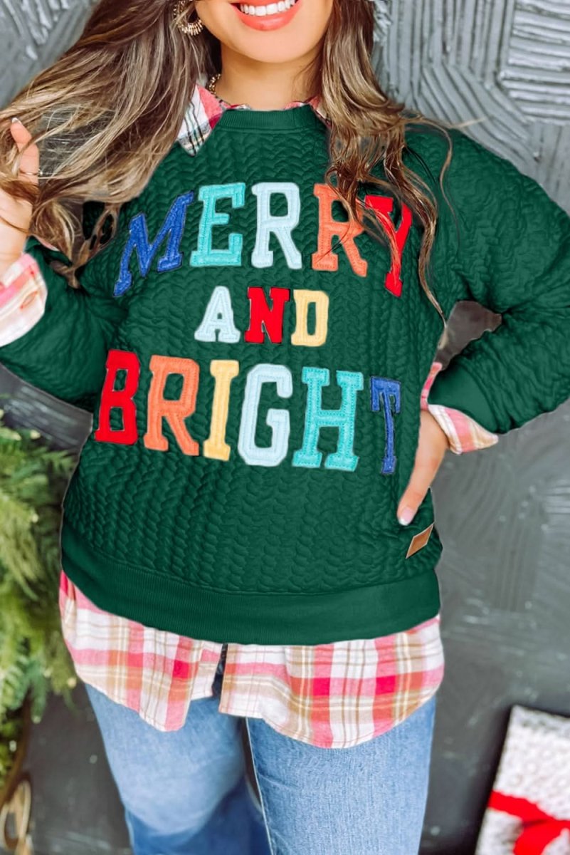 Blackish Green Merry And Bright Cable Knit Pullover Sweatshirt - Love Salve 