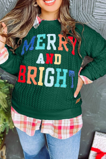 Blackish Green Merry And Bright Cable Knit Pullover Sweatshirt - Love Salve