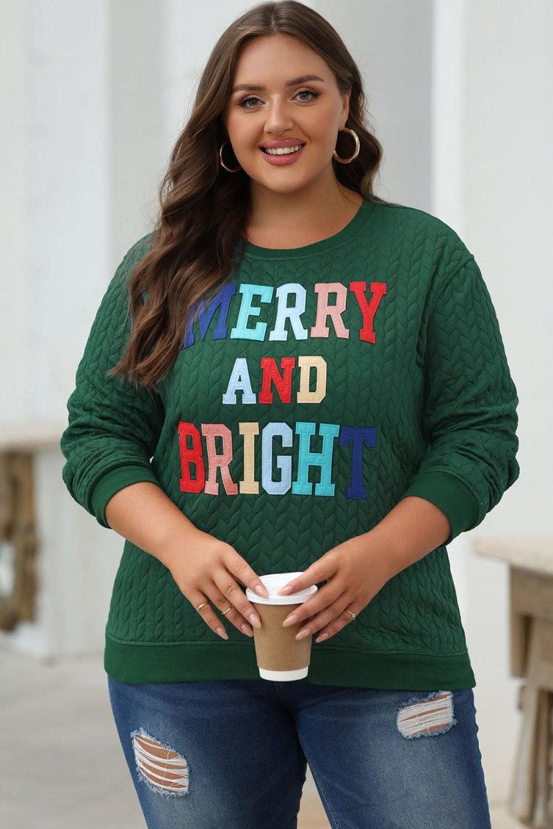Blackish Green Merry And Bright Cable Knit Pullover Sweatshirt - Love Salve 