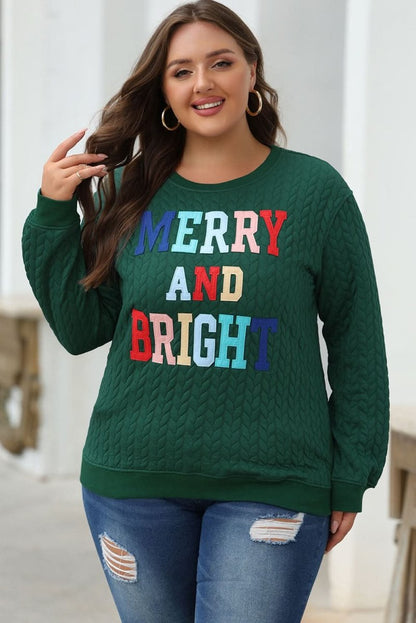 Blackish Green Merry And Bright Cable Knit Pullover Sweatshirt - Love Salve