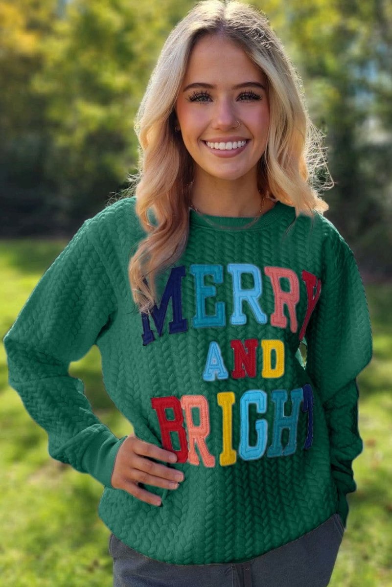 Blackish Green Merry And Bright Cable Knit Pullover Sweatshirt - Love Salve