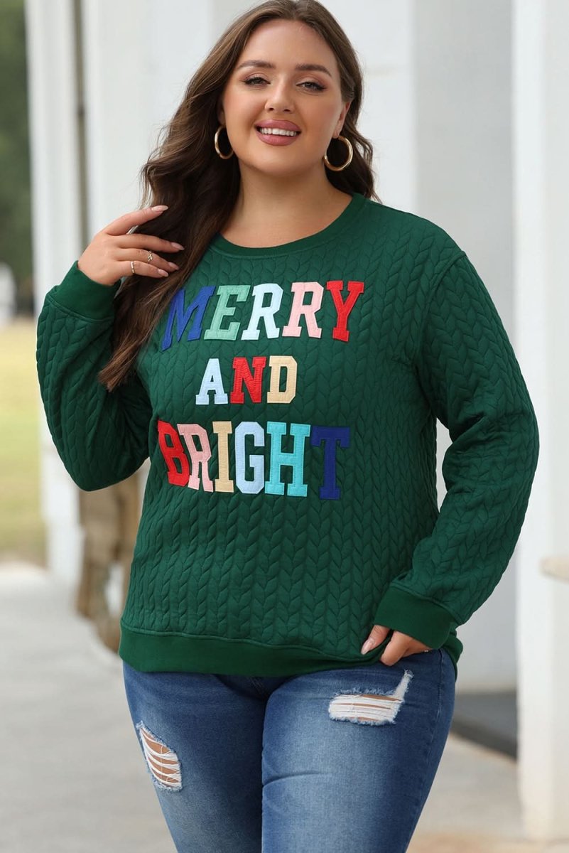 Blackish Green Merry And Bright Cable Knit Pullover Sweatshirt - Love Salve 