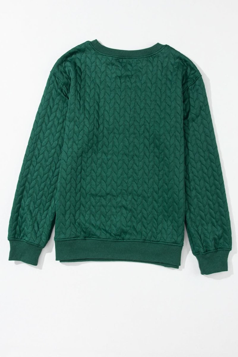 Blackish Green Merry And Bright Cable Knit Pullover Sweatshirt - Love Salve