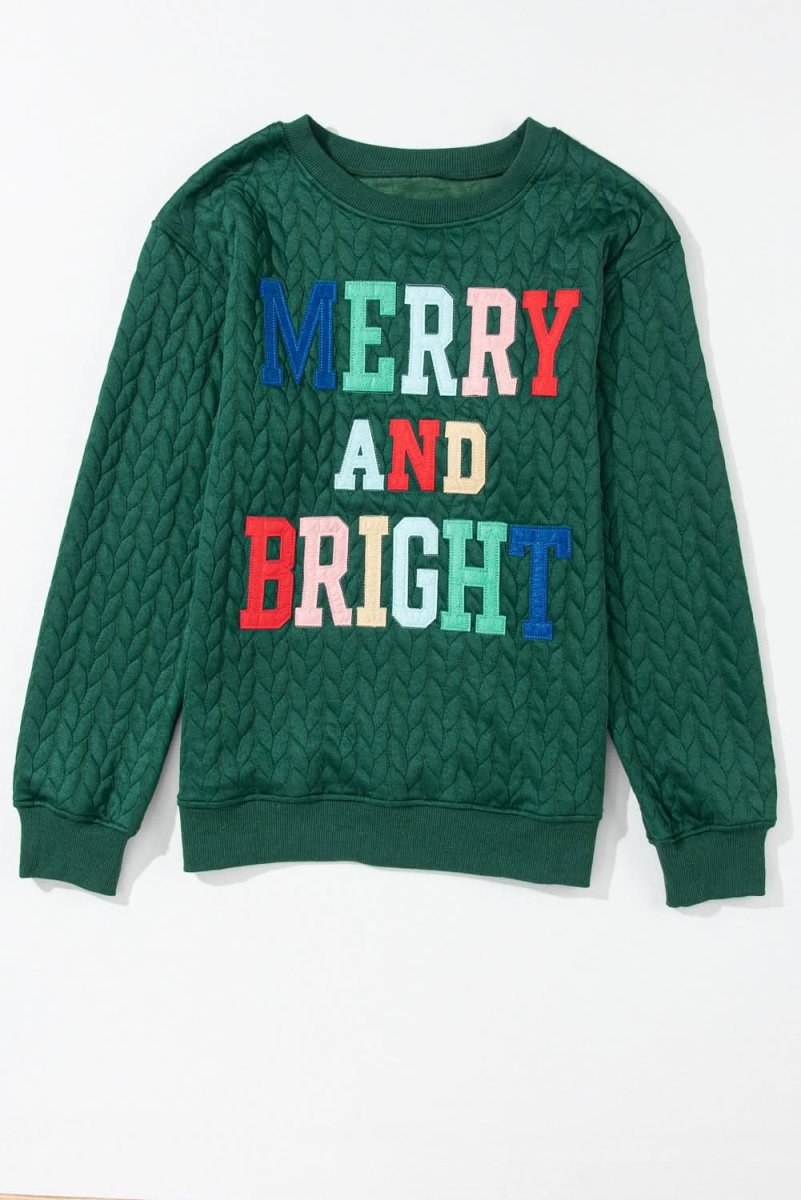 Blackish Green Merry And Bright Cable Knit Pullover Sweatshirt - Love Salve 