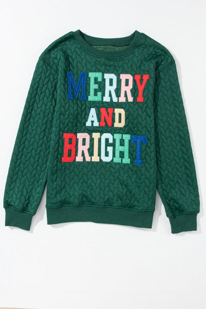 Blackish Green Merry And Bright Cable Knit Pullover Sweatshirt - Love Salve