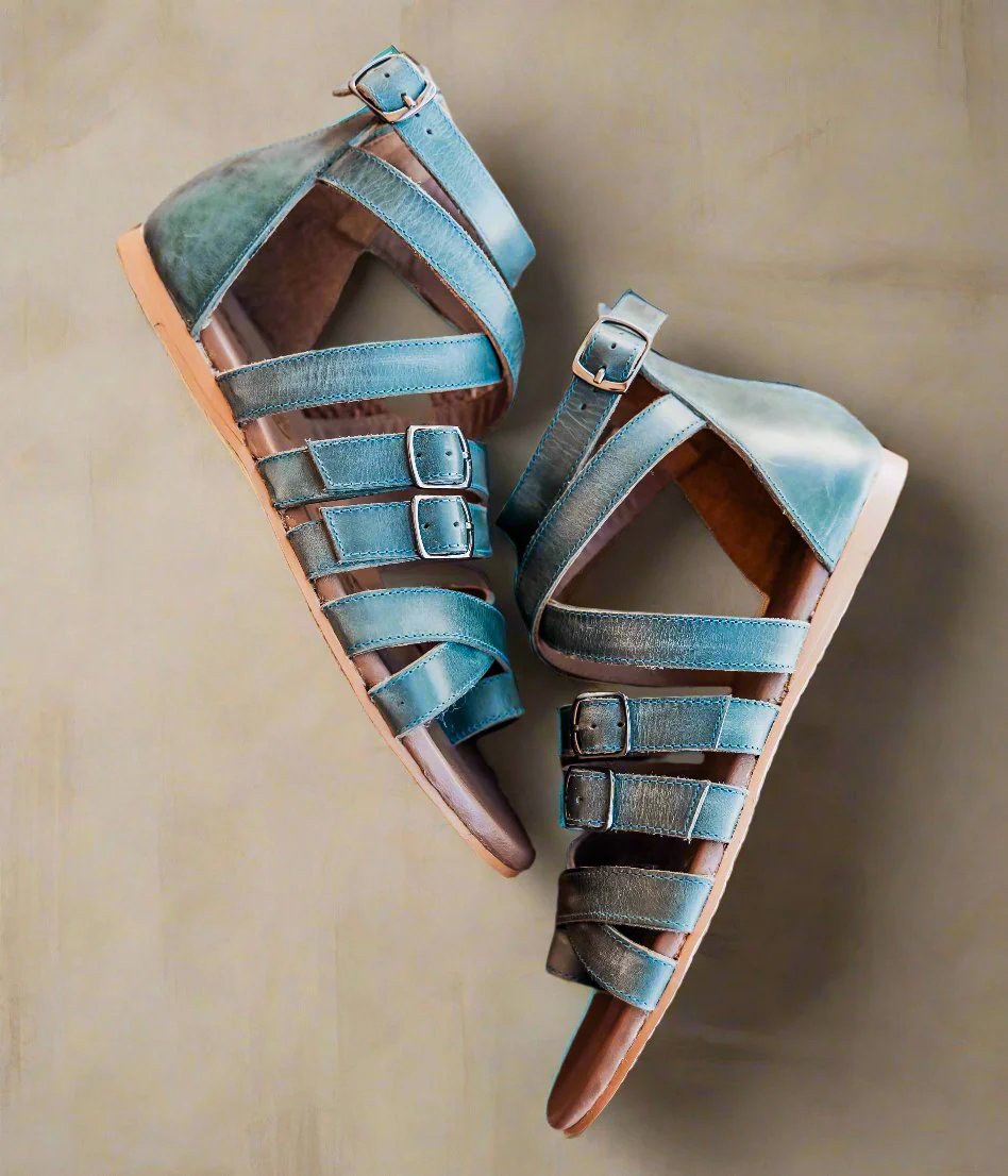 Blair Teal Leather Sandals With Adjustable Ankle Straps Naughty Monkey