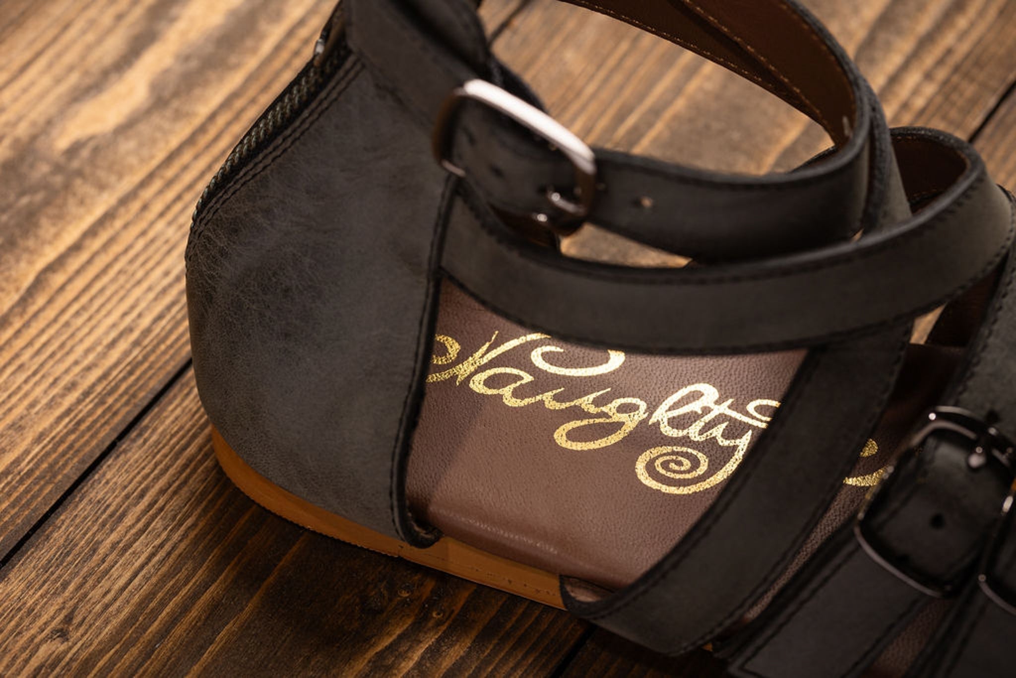 Blair Black Leather Sandals With Adjustable Straps All Day Naughty Monkey